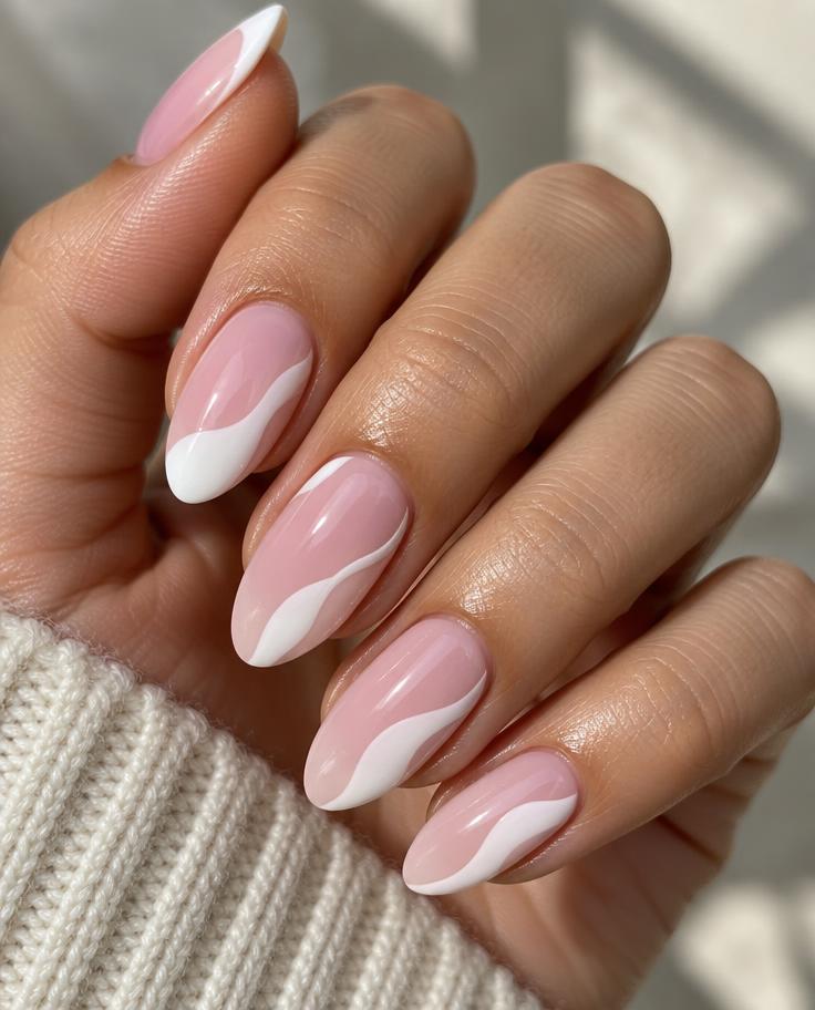 Pink and white nail art